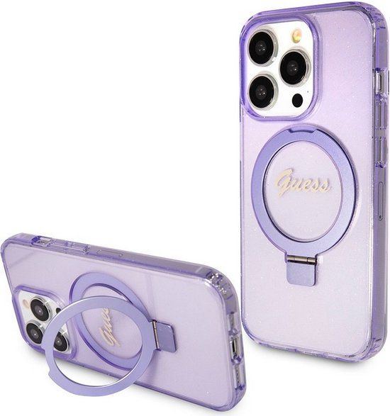 Guess Ring Glitter Back Case for Apple iPhone 15 Pro Max - Purple