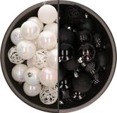Bellatio Decorations Boules de Noël mélange - 74 pièces - blanc nacré et noir - 6 cm - plastique