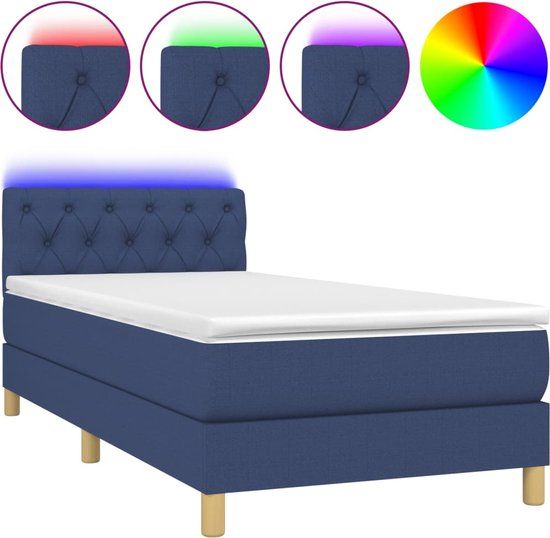 vidaXL Boxspring met matras en LED stof blauw 80x200 cm