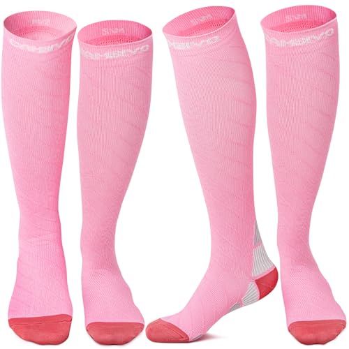 CAMBIVO 2 Paar Compressiekousen voor Dames en Heren 20-30mmHg, Klasse 2 Steunkousen, Lange Sokken voor Spataderen, Circulatie, Verpleegsters, Reizen, Vliegtuig, Rennen, Sport
