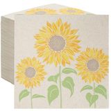 Tafelsoort 100 x zachte gerecyclede zonnebloempapieren servetten, 2-laags, 33 cm, wegwerp bloemenservetten met zonnebloemen, feestservietten voor bruiloften, theekransjes, Kraft ongebleekt, thuis