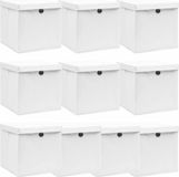 vidaXL Opbergboxen met deksel, 10 stuks, 32x32x32 cm, stof, wit