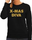 Bellatio Decorations Shoppartners Bv Foute Kersttrui - sweater - Christmas Diva - goud / glitters - zwart - dames - kerstkleding / kerst outfit S