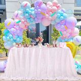 QueenDream Rechthoekig feesttafelkleed, 229 x 335 cm, wit iriserend tafelkleed, decoratieve toplaag, geschikt voor verjaardagen, bruidsfeesten en bruiloften