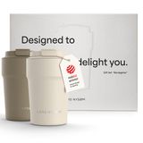 LARS NYSØM Thermo Koffie Mok to go Geschenkset - 2 x 380ml Thermo Mokken voor Koffie to go & Thee - De lekvrije Koffie to go Mok Geschenkset is in een aantrekkelijke Geschenkverpakking (Taupe Brown/Cream Beige)