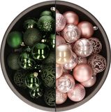 Bellatio Decorations Boules de Noël mélange - 74 pièces - vert foncé et rose clair - 6 cm - plastique