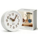 Driini Houten analoge desktopklok - 4,3 inch. Decoratieve dennenhouten klok, no-teek ontwerp - gemakkelijk af te lezen stille veegmantel klok - stille tafelklokken met houten behuizing, handen en