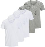 Jack & Jones Heren t-shirt 5 pack Essentials V-hals Korte mouw Katoen L Wit/Lichtgrijs