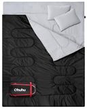 Ohuhu Dubbele slaapzak, 220 x 150 cm, voor volwassenen, met 2 gratis kussens en een draagtas, vier dubbele ritssluitingen, aangename temperatuur voor outdoor, camping