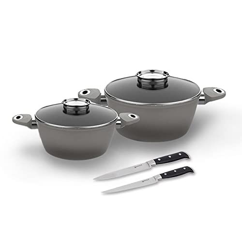 Laguiole Cuisson - 4-delige set "Black Ston" inductie + 2 gesmede messen grijs/zwart