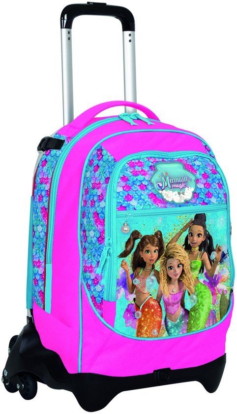 Seven Mermaid Magic schooltrolley Jack met 3 wielen, fuchsia, rugzak met afneembare trolley van 33 liter, voor basis- en middelbare school, meisjes