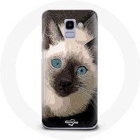 Maniacase Etui voor Samsung Galaxy J6 2018 Zwart wit Siamese kat met blauwe ogen