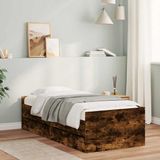 vidaXL Bedframe met lade met opslag Gerookt eiken Massief grenenhout