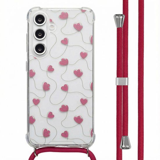 imoshion Hoesje - Geschikt voor Samsung Galaxy S24 FE - Design Hoesje met Koord - Dusty Rose Connected Hearts
