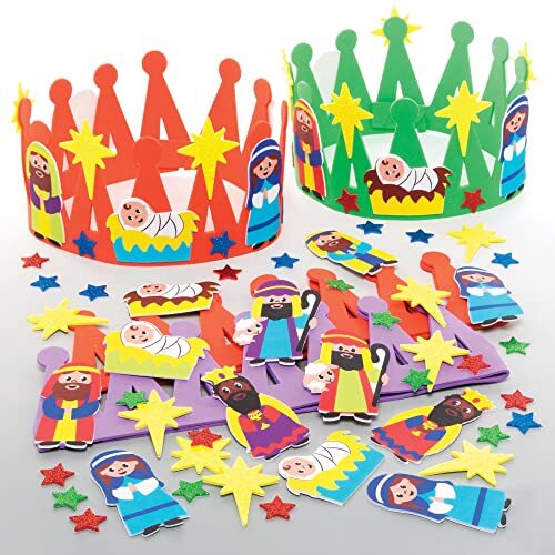 Baker Ross FC296 Kerststal Kits-Pack van 3, Kerst Kunst en Ambachten Projecten voor Kinderen, Kids Kronen om te versieren en te dragen, diverse