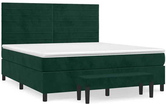 vidaXL Boxspring met matras fluweel donkergroen 160x200 cm