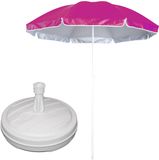 Merkloos / Sans marque Tuin parasol - met vulbare parasolvoet - doek roze - D150 cm - polyester - Camping - UV straling bestendig