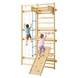 VEVOR Zweedse klimmuur, 8-in-1, 12-delig klimspeelgoed van massief hout, binnentoestel voor klimmen met een draagvermogen van 100 kg, inclusief klimbord, turnringen, pull-up stang, wandladder, glijbaan en schommel