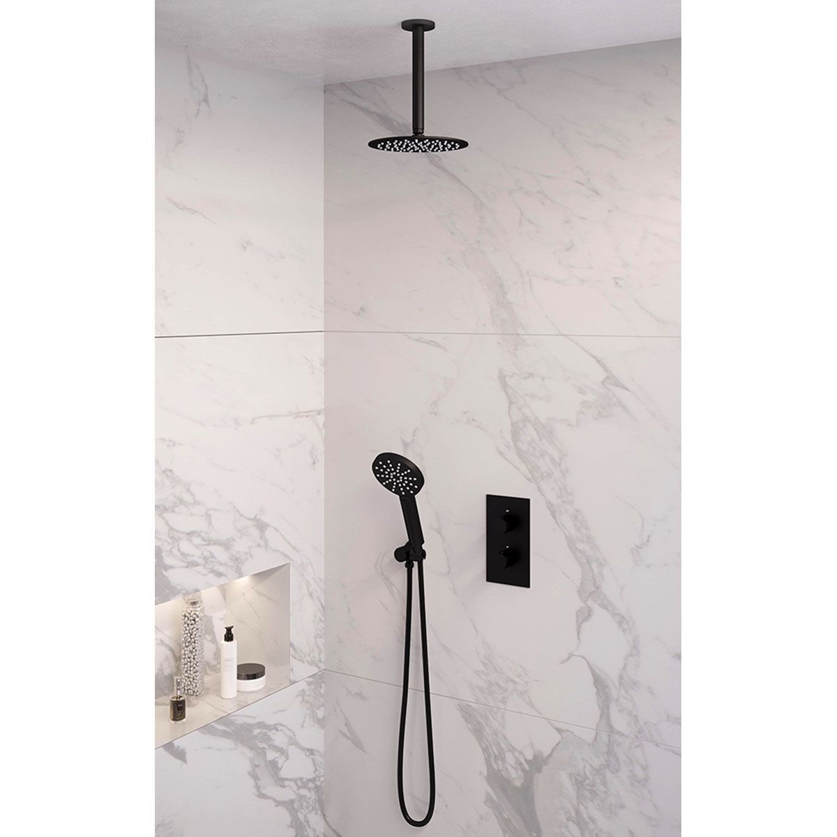 Brauer Regendoucheset Black Edition 20cm Rond Mat Zwart 2 Greeps 3-weg met Thermostaatkraan en Handdouche