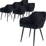 ML-Design Eetkamerstoel set van 6 zwart fluwelen bekleding met metalen poten