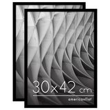 Americanflat 30x42 cm Fotolijst met Schokbestendig Glas - Set van 2 - Streamline Collectie - Dunne Rand Fotolijst voor Tafel en Muur - Ophangmateriaal en Ingebouwde Standaard - Zwart