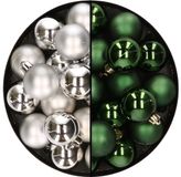 Decoris Kaemingk B.V. 32x Kunststof Kerstballen Mix Zilver/Donkergroen 4 cm