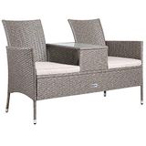 Casaria Polyrattan Tuinbank – Incl. Kussen en Tafel 145x58x87 cm – Beige
