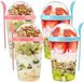 Unyqoos® Bekers voor muesli en yoghurt – set van 4 (2 blauw, 2 roze) met lepels, 400 ml