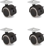 Merkloos Meubelwieltjes set - 4 geruisloze zwenkwielen - 40 mm rubber - binnen en buiten - geen sporen - met rem