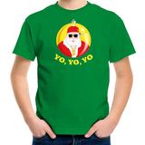 Bellatio Decorations Kerst t-shirt voor kinderen - Kerstman - Groen - Yo Yo Yo - Kerstdiner - Maat 116