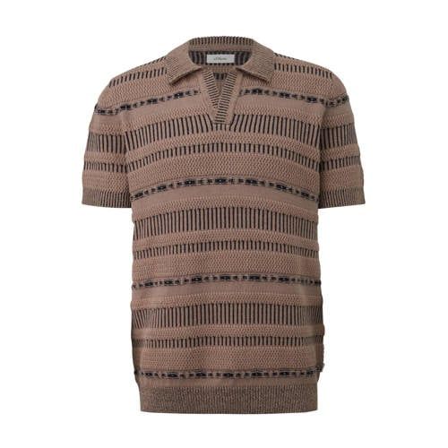 s.Oliver regular fit gebreide gestreepte polo - bruin