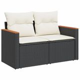 vidaXL 9-delige Loungeset met Kussens, Poly Rattan, Zwart