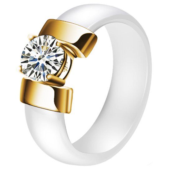 Cilla Jewels Dames ring Keramiek Wit met Goud-18mm