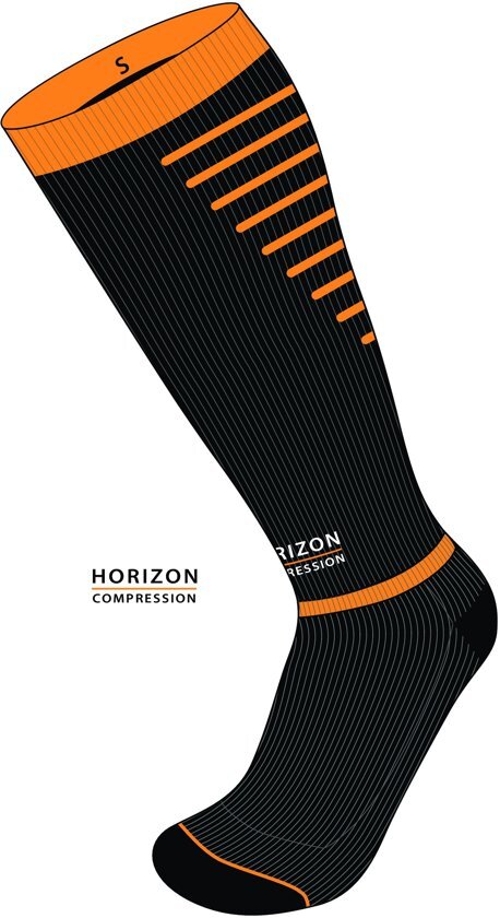 Horizon Fitness Sport compressie kousen zwart/oranje Small 35-38 Kuit:28-36cm