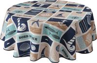 Vlekafstotend tafelkleed aan zee - rond 160 cm, blauw, beige
