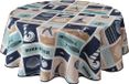 Vlekafstotend tafelkleed aan zee - rond 160 cm, blauw, beige