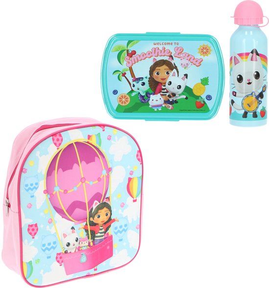 4KidsOnly Gabby's Dollhouse Schoolset - Rugzak - Drinkfles - Lunchbox - Meerkleurig