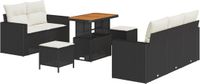 vidaXL Tuinbank Set met Kussen 8 Stuks Zwart Poly Rattan