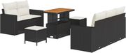 vidaXL Tuinbank Set met Kussen 8 Stuks Zwart Poly Rattan