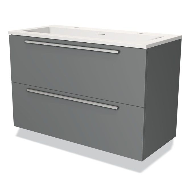 Maxaro Badkamermeubel 100cm Modulo Middengrijs 2 Lades Vlak Wastafel Solid Surface