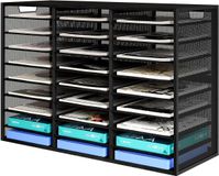 Merkloos / Sans marque 9-laags Metalen Houten Archiefkast Bureau Organizer met 27 Compartimenten, Zwart