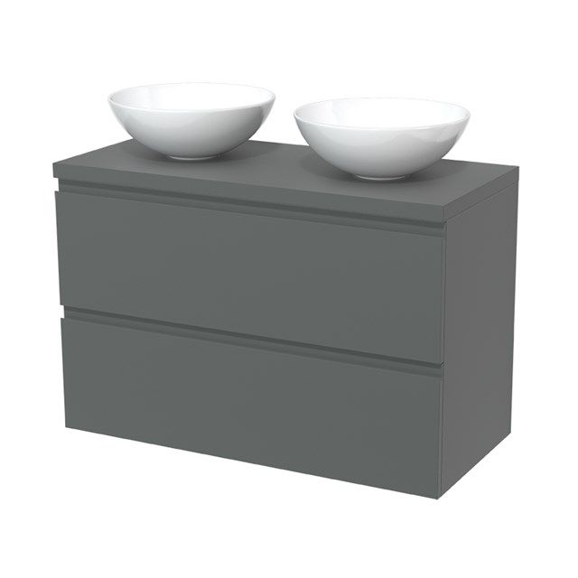 Maxaro Badkamermeubel voor Waskom 100cm Modulo Plato Middengrijs 2 Lades Greeploos
