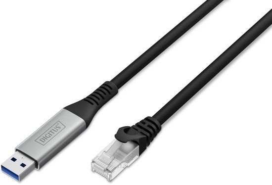 DIGITUS USB-netwerkkabel – Type-A naar RJ45 – USB-A 3.2 Gen1 – 1 Gbit/s – 10 m – LSZH – CAT 6A S/FTP – AWG 26 – Plug & Play – Zwart