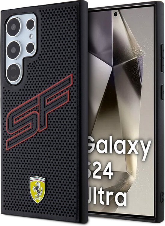 Ferrari Backcase hoesje geschikt voor Samsung Galaxy S24 Ultra - Effen Zwart - Kunstleer