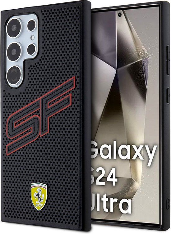 Ferrari Backcase hoesje voor Samsung Galaxy S24 Ultra - Zwart - Kunstleer
