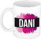 Bellatio Decorations Dani naam cadeau koffie mok - beker - met roze verfstrepen - Cadeau collega - moederdag - verjaardag - juf - coach - 300 ml - wit