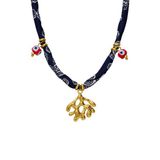 Lucardi Dames Stainless steel ketting blauw met hanger voor dames - Ketting - Staal - Goudkleurig - 47 cm