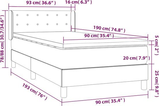 vidaXL Boxspring bed met matras - fluweel - donkerblauw - 90x190 cm