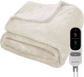 Auronic Elektrische Deken - 180 x 130 cm - 1 Persoons Warmtedeken - 9 Warmte en Timerstanden - Verwarmingsdeken - Sherpa Fleece - Beige