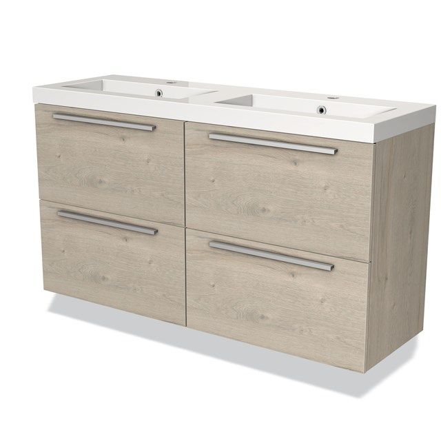 Maxaro Badkamermeubel 120cm Modulo Slim Lichtgrijs Eiken 4 lades Vlak Wastafel Mineraalmarmer